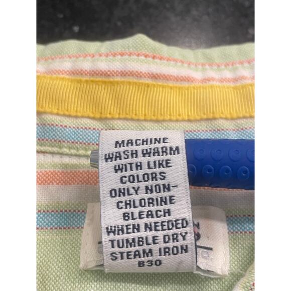 BASS Sleeveless button up Camp Shirt mint green/pink stripe Small 100% Cotton - Picture 4 of 8